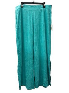 NWT Soft Surroundings Pants Wide Leg Linen Blend Aqua Blue Women’s Size XL